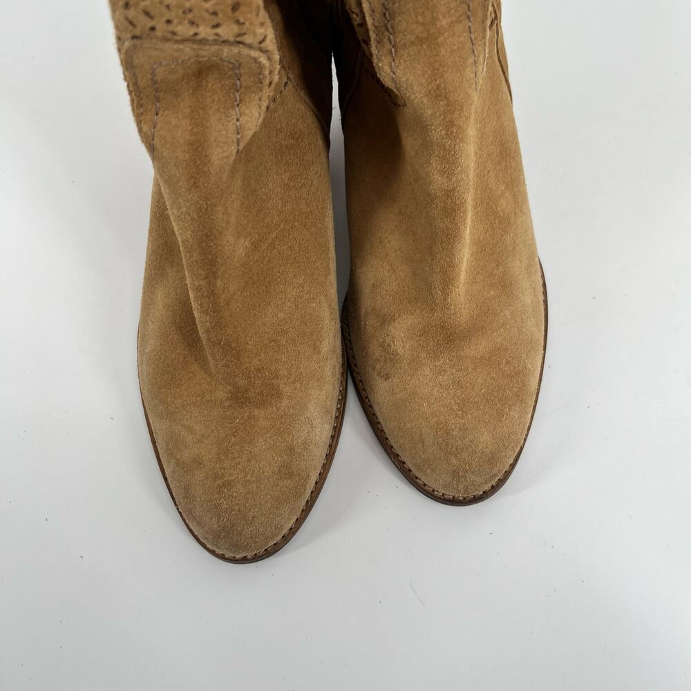 Perforated Tan Suede Leather Boots Womens EU 36 US 6 Slouchy Mid Calf Spain READ - Picture 9 of 9
